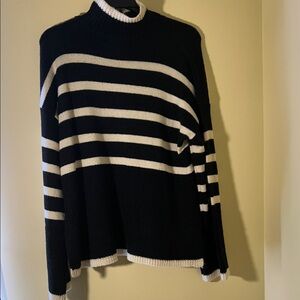 Lea & Viola Black and White Striped Turtleneck Sweater